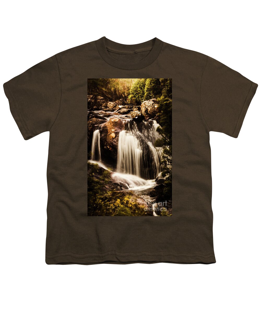 Waterfall Youth T-Shirt featuring the photograph Temperate highland water fall by Jorgo Photography