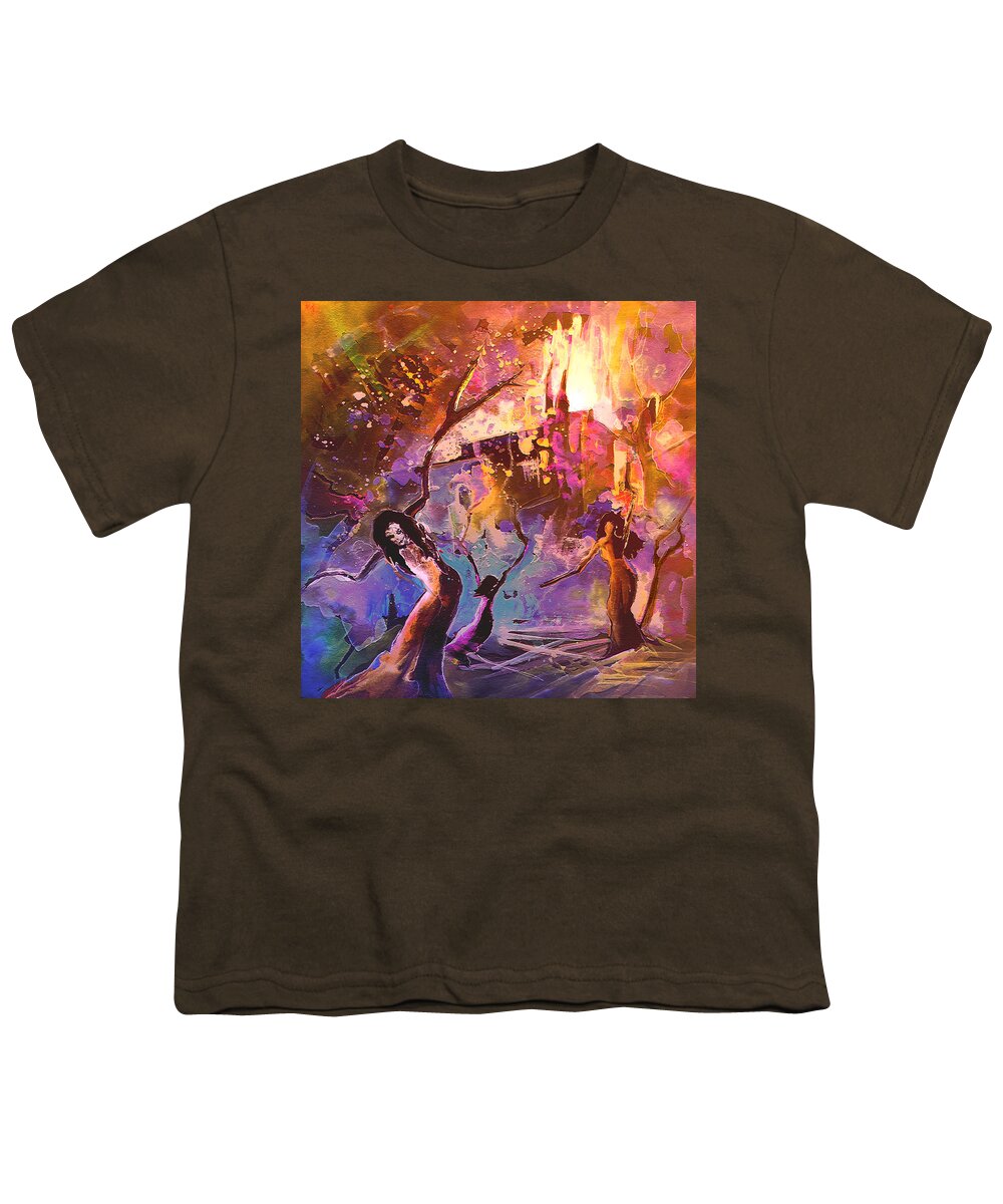 Fantascape Youth T-Shirt featuring the painting The Great Fire of Woman by Miki De Goodaboom