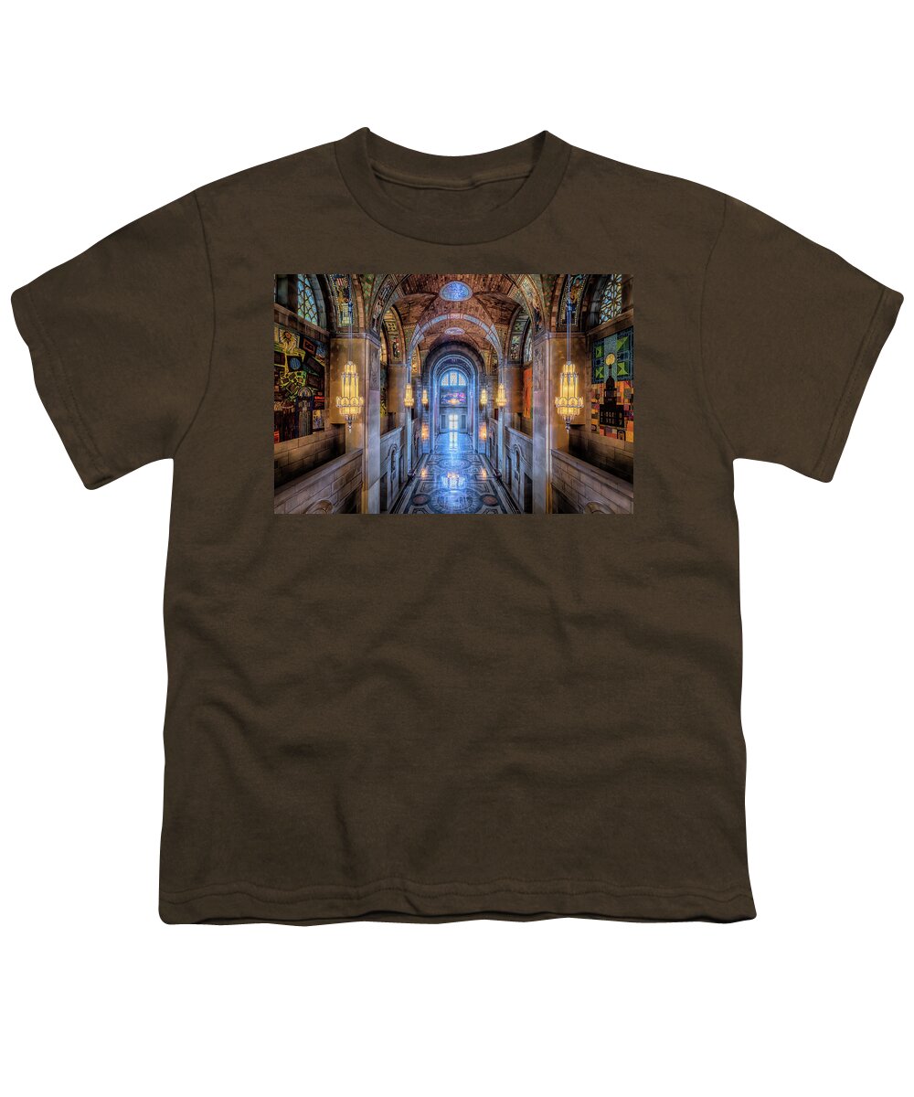 Nebraska State Capitol Youth T-Shirt featuring the photograph The Life of Man by Susan Rissi Tregoning
