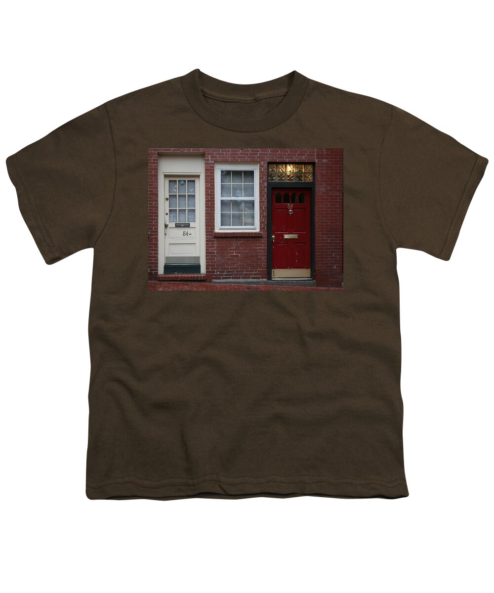 Cityscape Youth T-Shirt featuring the photograph The Red Doors of Boston 1 by Julie Lueders 