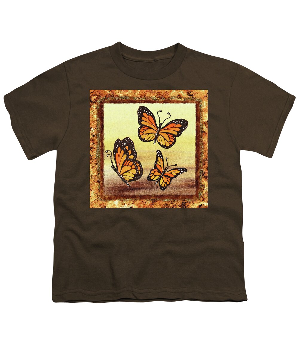 Monarch Butterfly Youth T-Shirt featuring the painting Three Monarch Butterflies by Irina Sztukowski