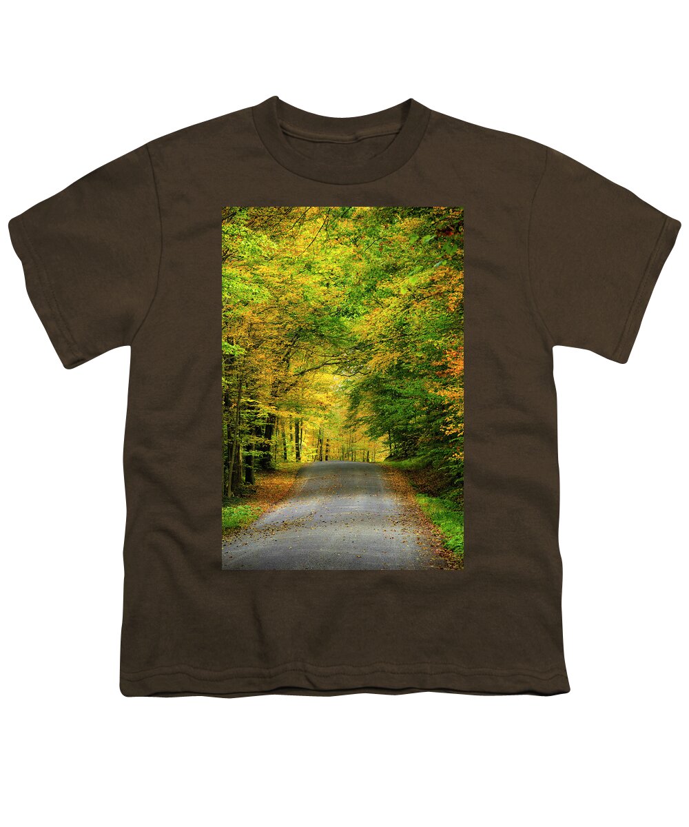 Fall Trees Youth T-Shirt featuring the photograph Tunnel Of Trees Rural Landscape by Christina Rollo