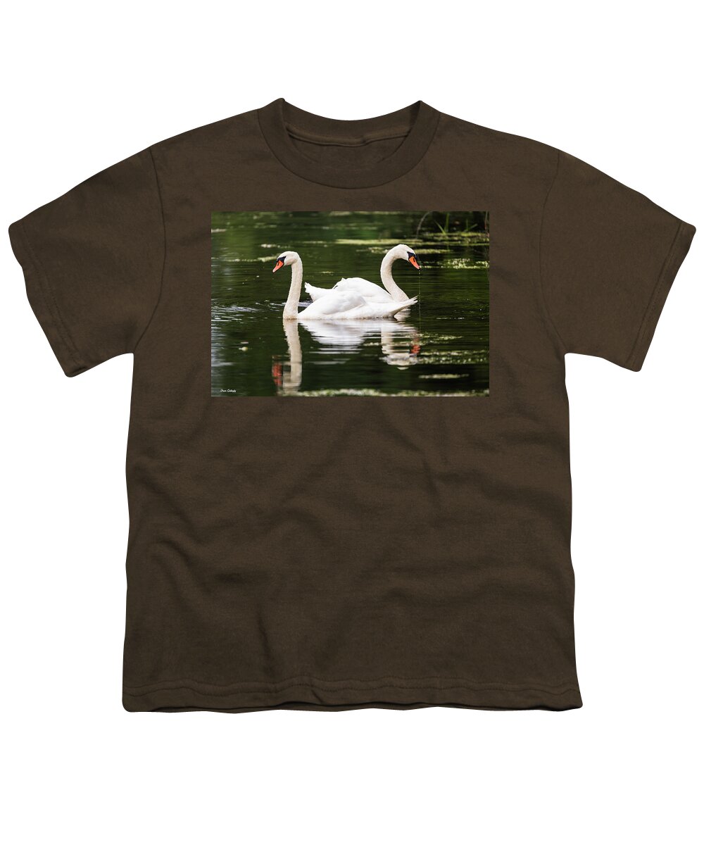 Swan Youth T-Shirt featuring the photograph Two Swans A Swimming by Fran Gallogly