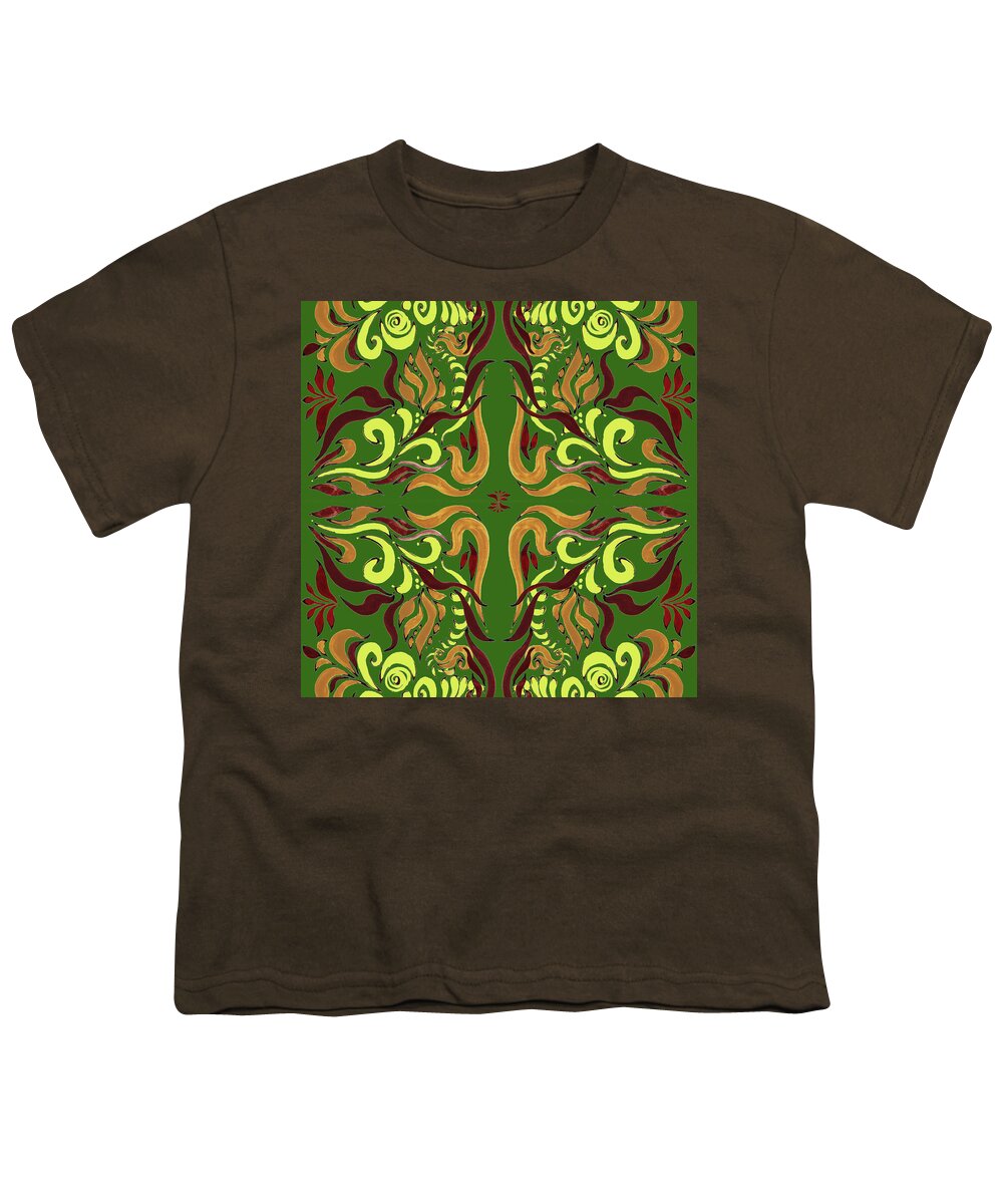 Whimsical Youth T-Shirt featuring the painting Whimsical Organic Pattern in Yellow and Green I by Irina Sztukowski