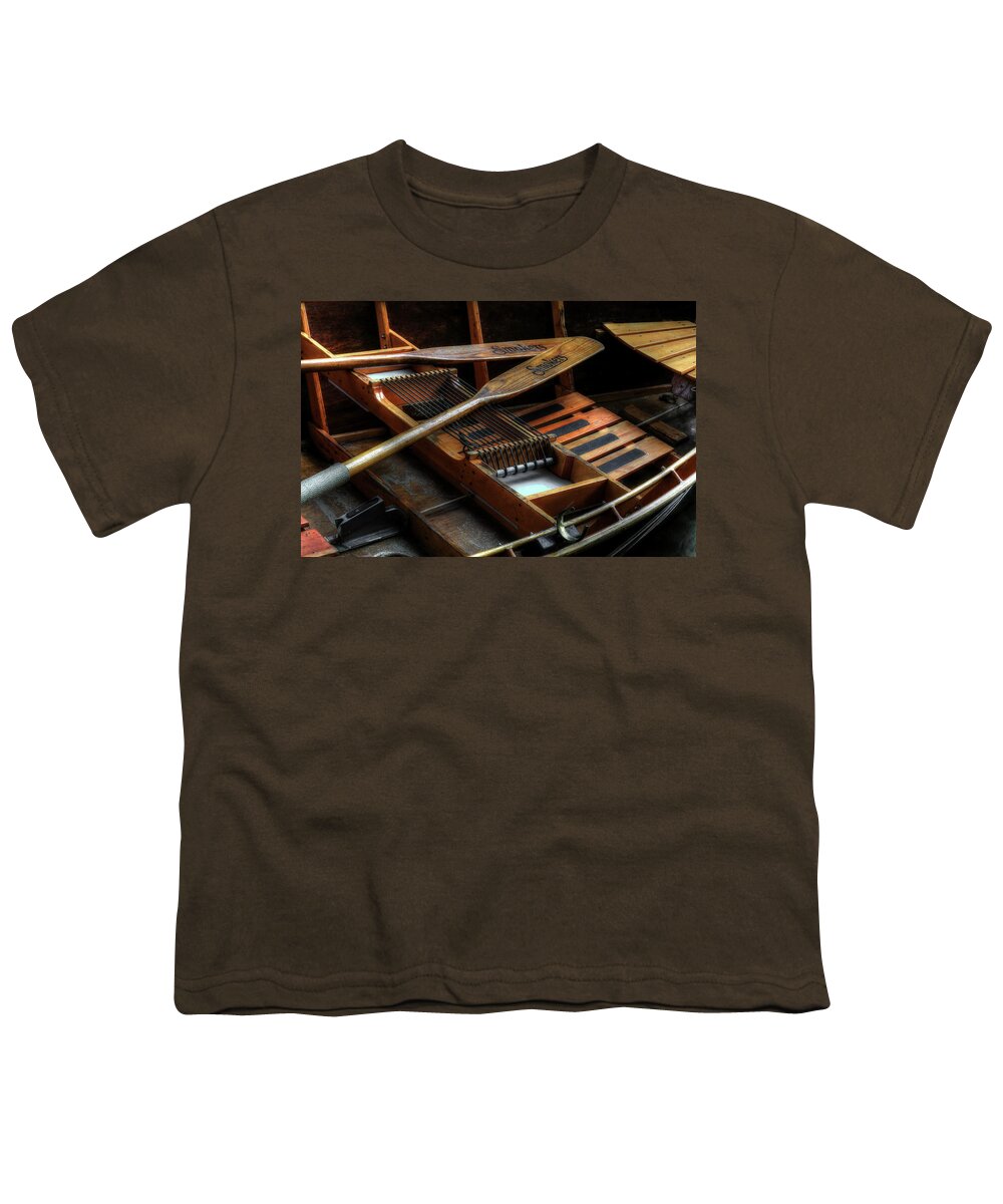 Wooden Rowboat Youth T-Shirt featuring the photograph Wooden Rowboat And Oars by Carol Montoya
