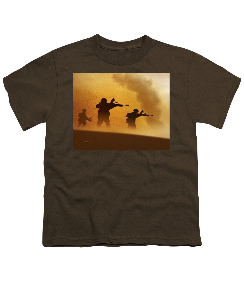 Ww2 Youth T-Shirt featuring the digital art WW2 British Soldiers on the attack by John Wills