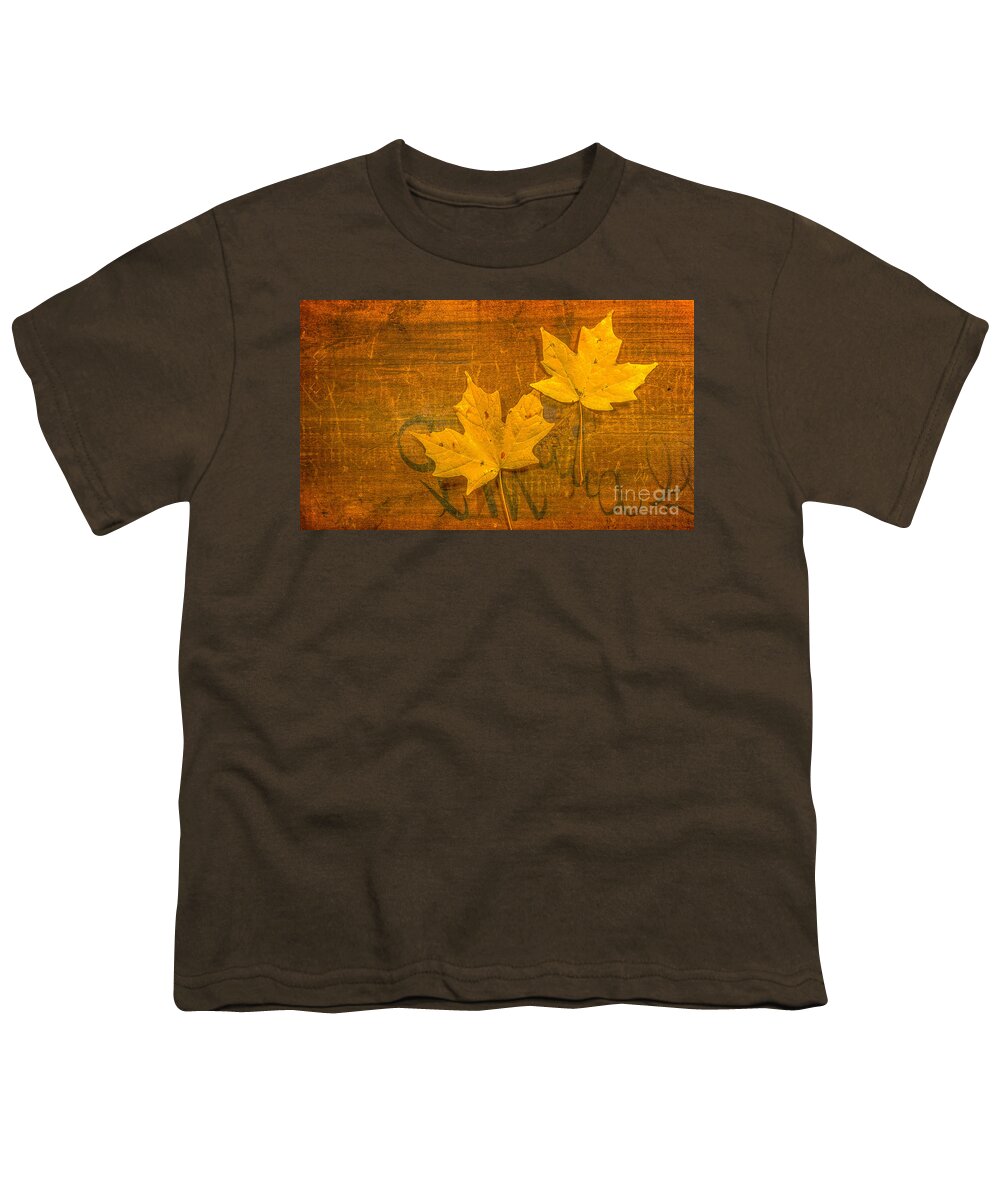 Yellow Leaves On Wood Still Life Youth T-Shirt featuring the photograph Yellow Leaves on Wood Still Life by Randy Steele