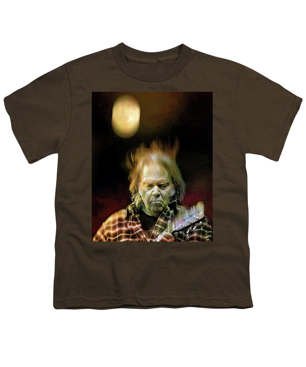 Neil Young Youth T-Shirt featuring the digital art Yellow Moon on the Rise by Mal Bray