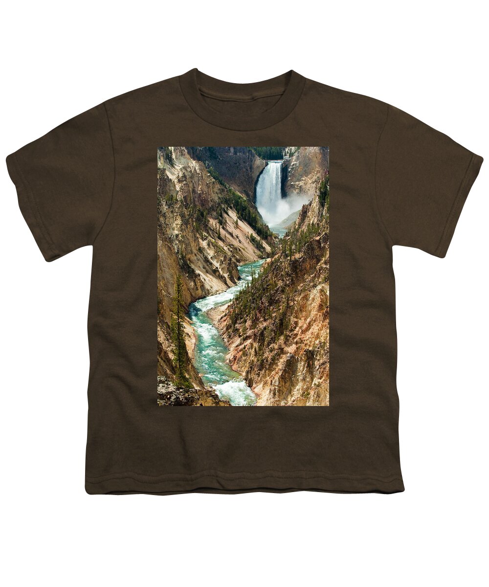 Yellowstone Youth T-Shirt featuring the photograph Yellowstone Waterfalls by Sebastian Musial