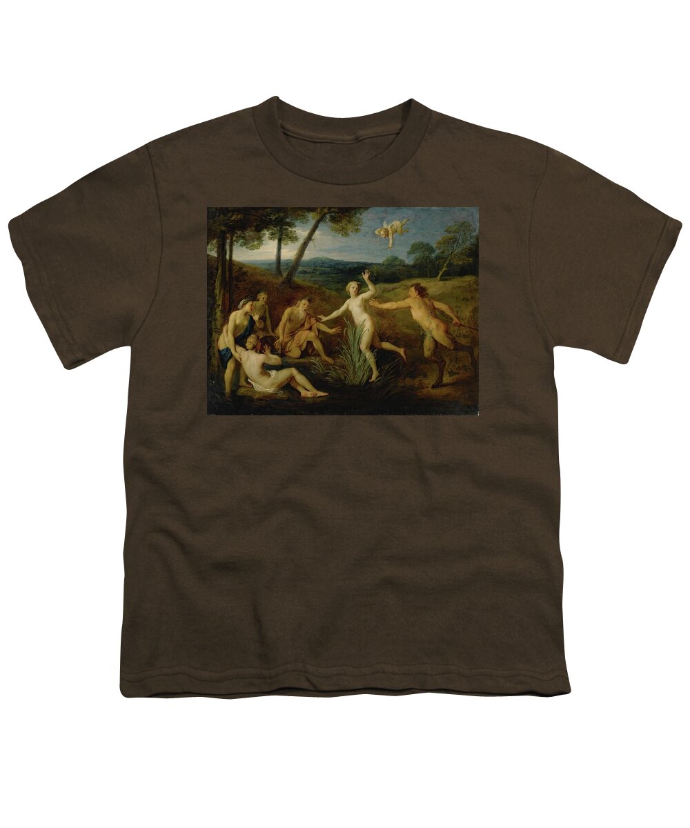 Landscape Youth T-Shirt featuring the painting Pan And Syrinx by Bon Boullogne