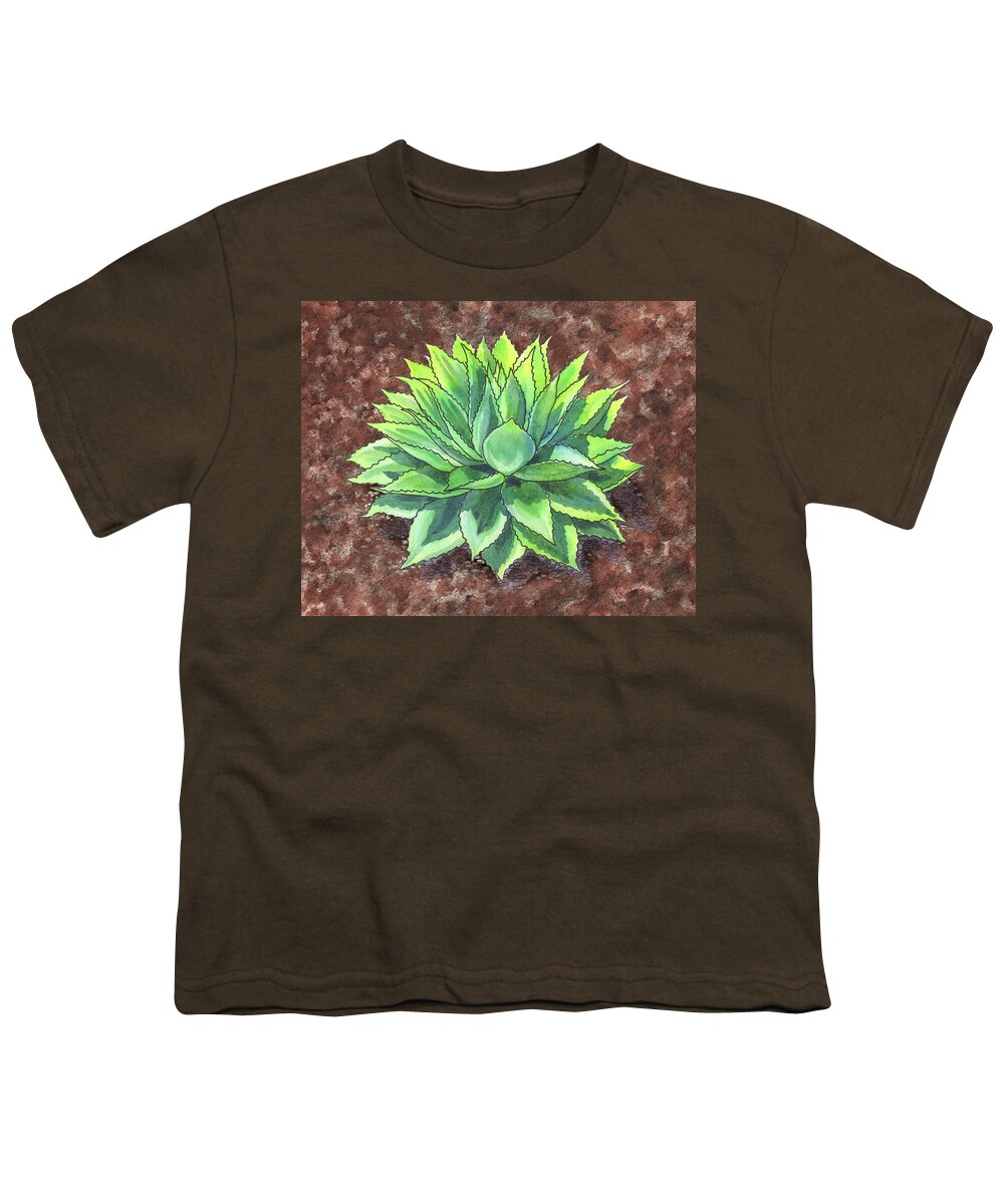 Succulent Youth T-Shirt featuring the painting Agave Ovatifolia Succulent Plant Garden Watercolor by Irina Sztukowski