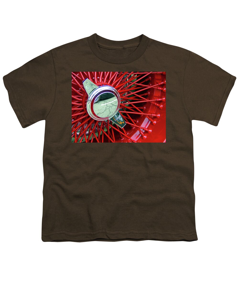 Hot Rod Youth T-Shirt featuring the photograph Bright Red Spokes by Katherine N Crowley