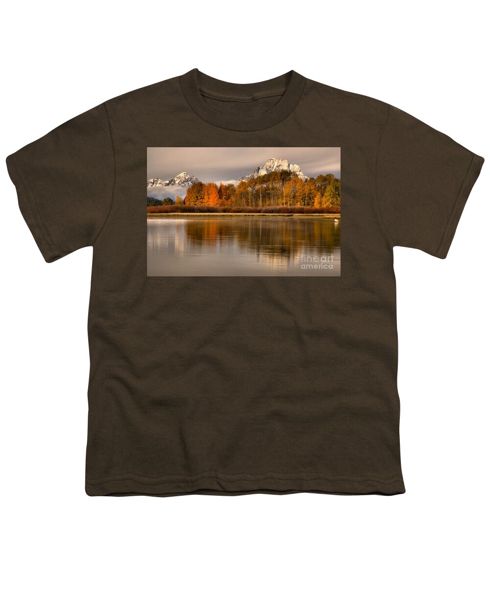 Oxbow Bend Youth T-Shirt featuring the photograph Cloud Over Fall Foliage At Oxbow Bend by Adam Jewell