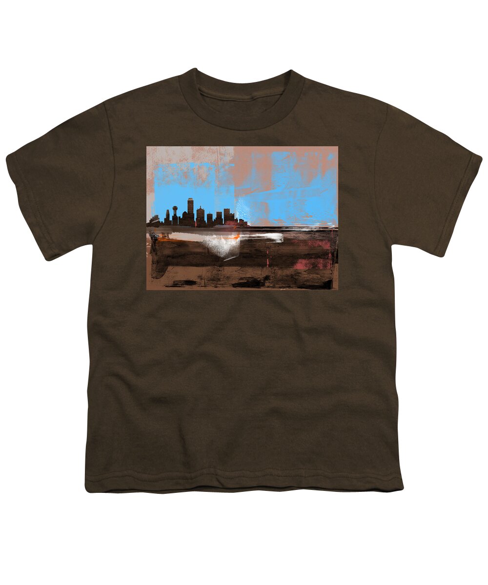 Dallas Youth T-Shirt featuring the mixed media Dallas Abstract Skyline I by Naxart Studio