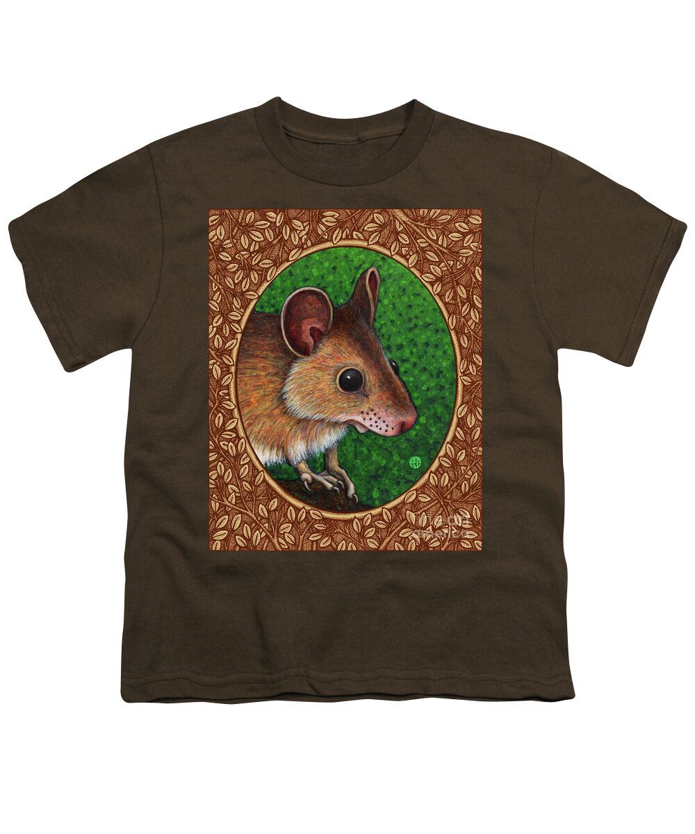 Animal Portrait Youth T-Shirt featuring the painting Deer Mouse Portrait - Brown Border by Amy E Fraser