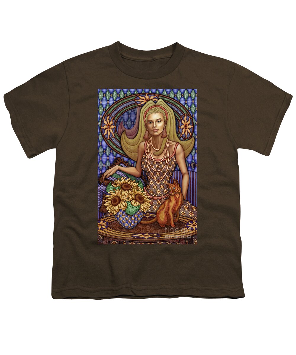 Cat Lady Youth T-Shirt featuring the painting Exalted Beauty Peyton by Amy E Fraser