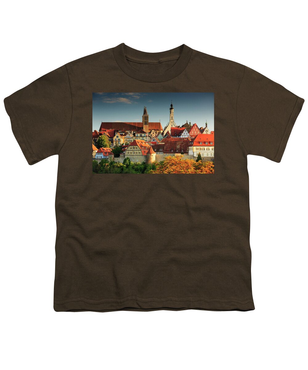 Estock Youth T-Shirt featuring the digital art Germany, Bavaria, Middle Franconia, Rothenburg Ob Der Tauber, Panoramic View by Maurizio Rellini