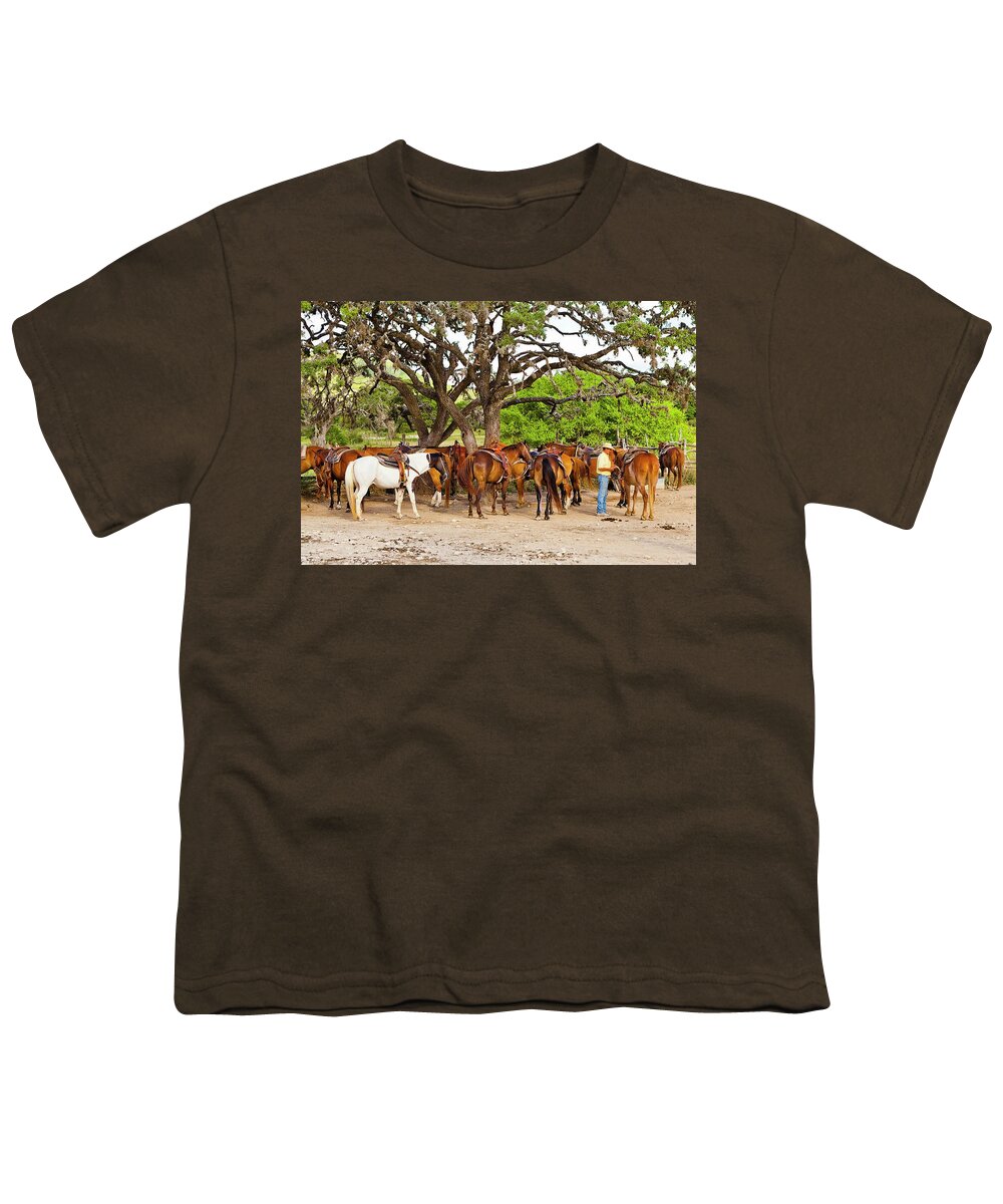 Estock Youth T-Shirt featuring the digital art Horses Under Tree by Kav Dadfar