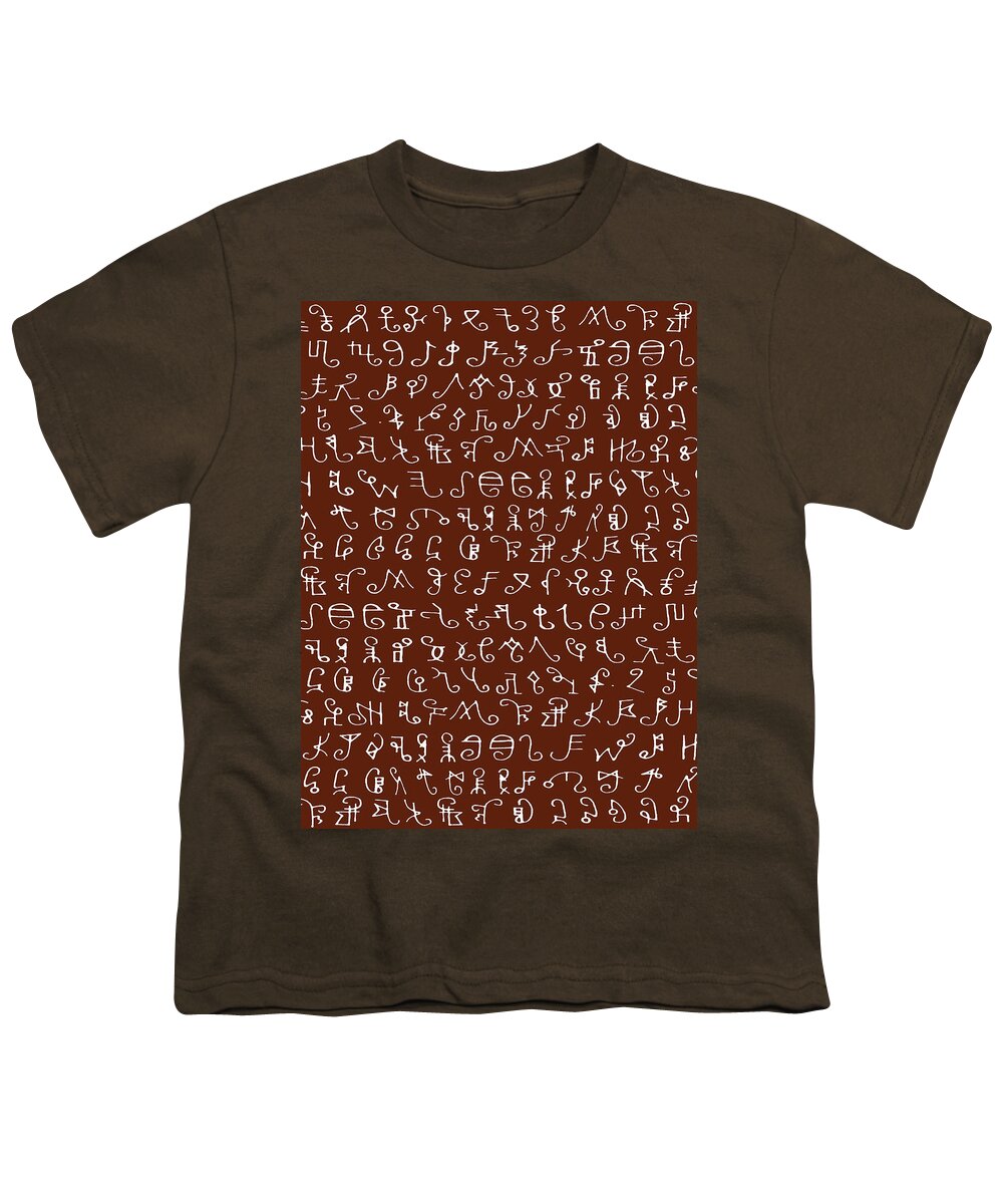 African Writing Youth T-Shirt featuring the drawing King Njoya's Symbols by Vagabond Folk Art - Virginia Vivier