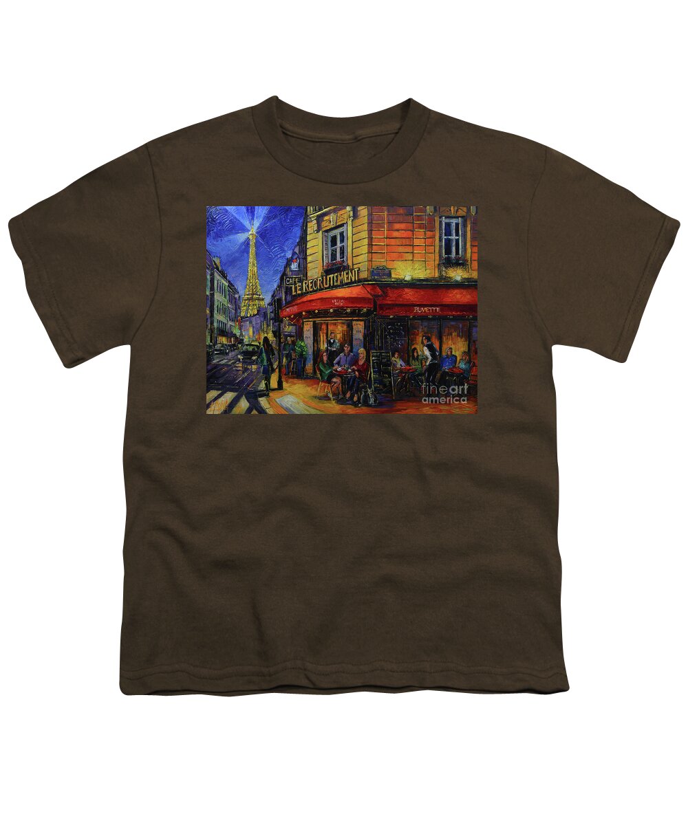 Paris Youth T-Shirt featuring the painting Le Recrutement Cafe Paris by Mona Edulesco