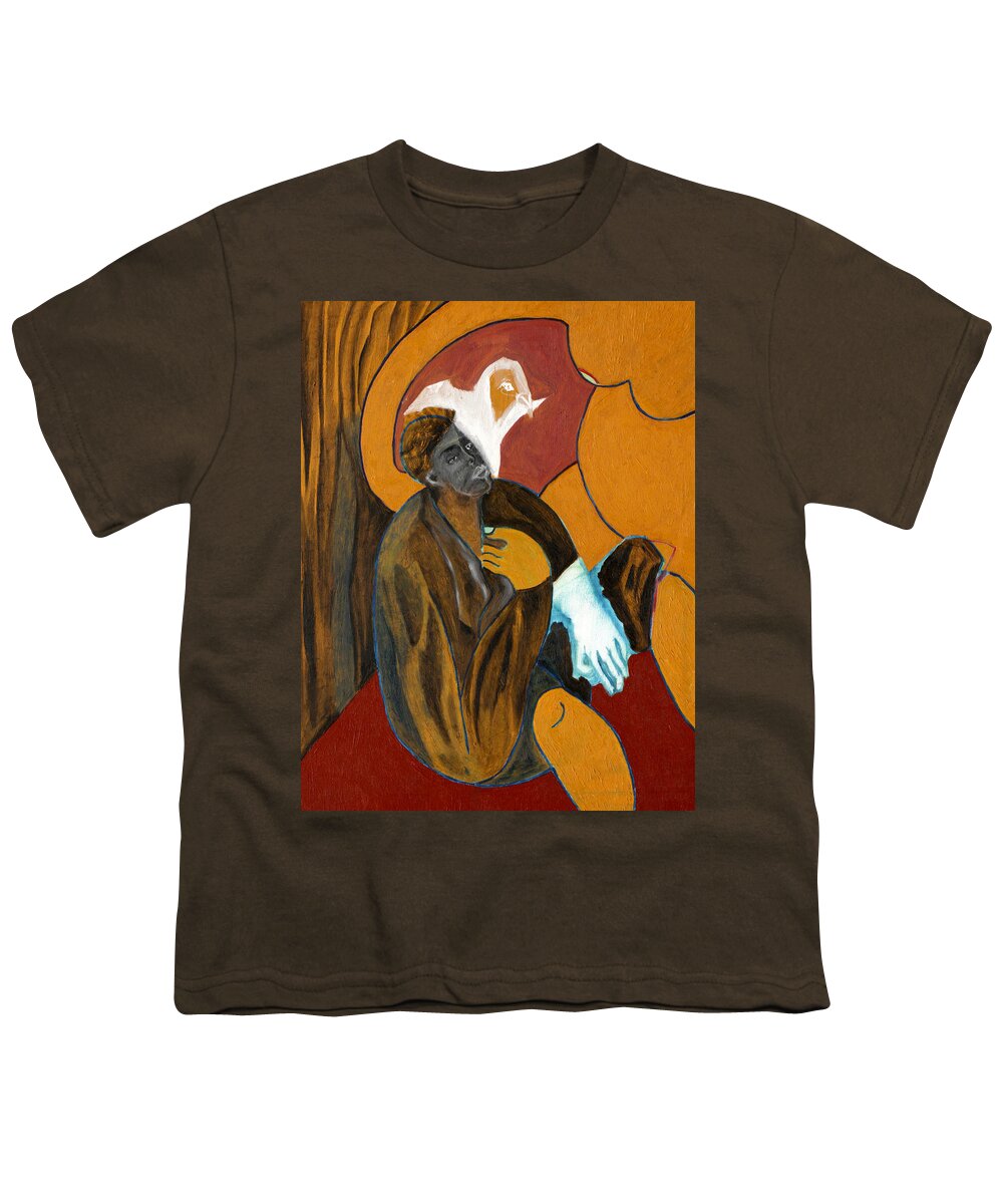 Portrait Youth T-Shirt featuring the painting Man with a blue glove by Edgeworth Johnstone
