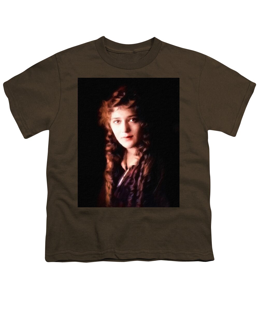 Mary Pickford Youth T-Shirt featuring the painting Mary Pickford, portrait by Vincent Monozlay