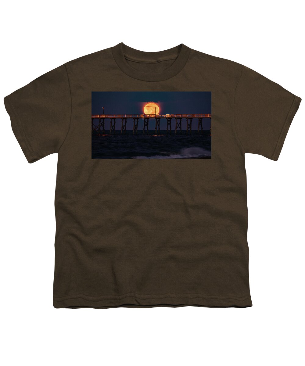 Fullmoon Youth T-Shirt featuring the photograph OKI Pier Moonset by Nick Noble