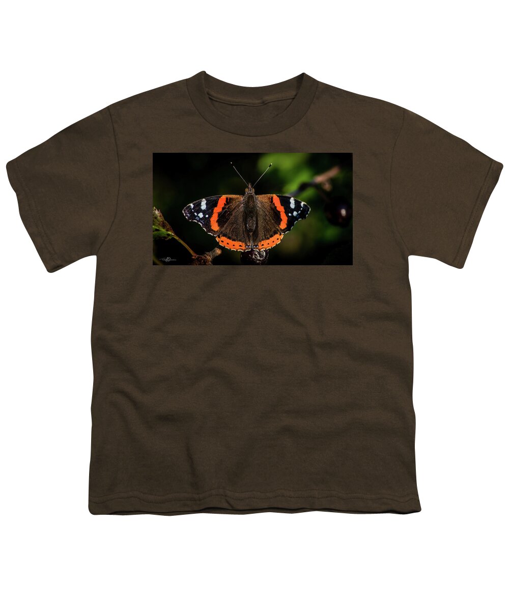 Red Admiral Butterfly Youth T-Shirt featuring the photograph Red Admiral Butterfly in the cherry tree by Torbjorn Swenelius