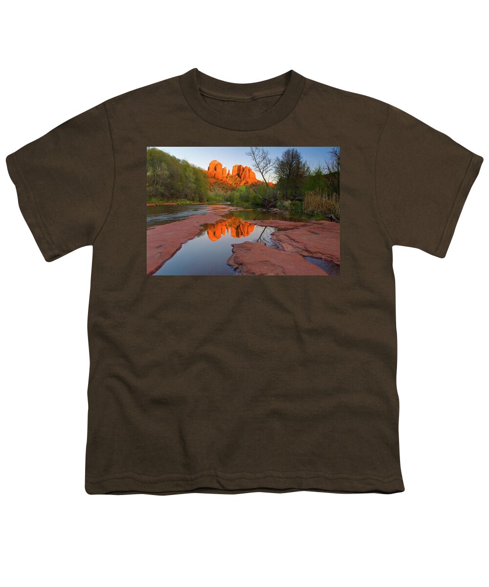 Estock Youth T-Shirt featuring the digital art Red Rock Reflection by Bernhard Fichtl