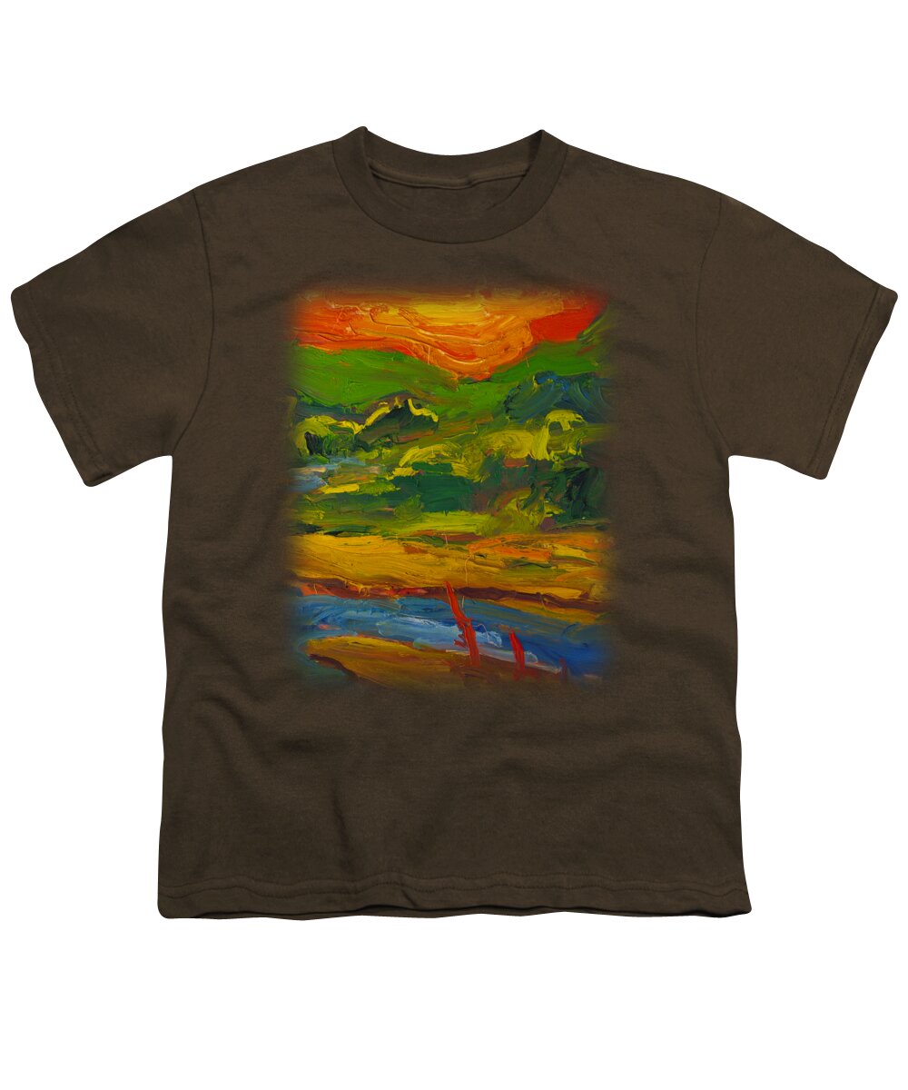 Landscape Youth T-Shirt featuring the painting Red Sky Blue Well by Michael Shipman