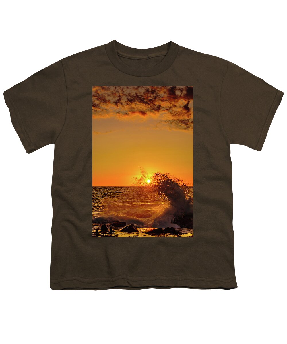 Hawaii Youth T-Shirt featuring the photograph Sunset Wave Splash by John Bauer