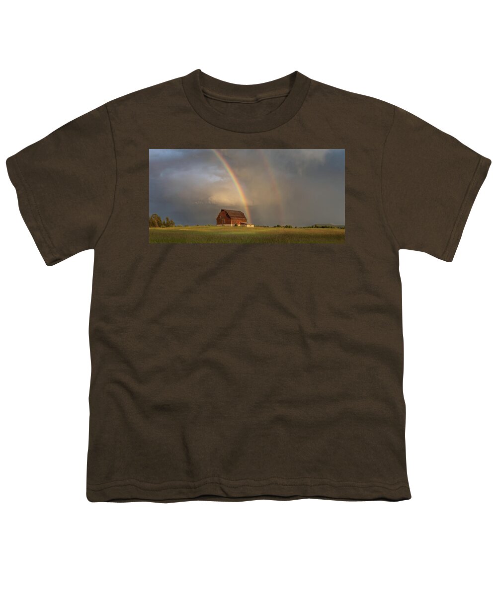 Abandoned Youth T-Shirt featuring the photograph The Red Barn and a Rainbow by Jakub Sisak