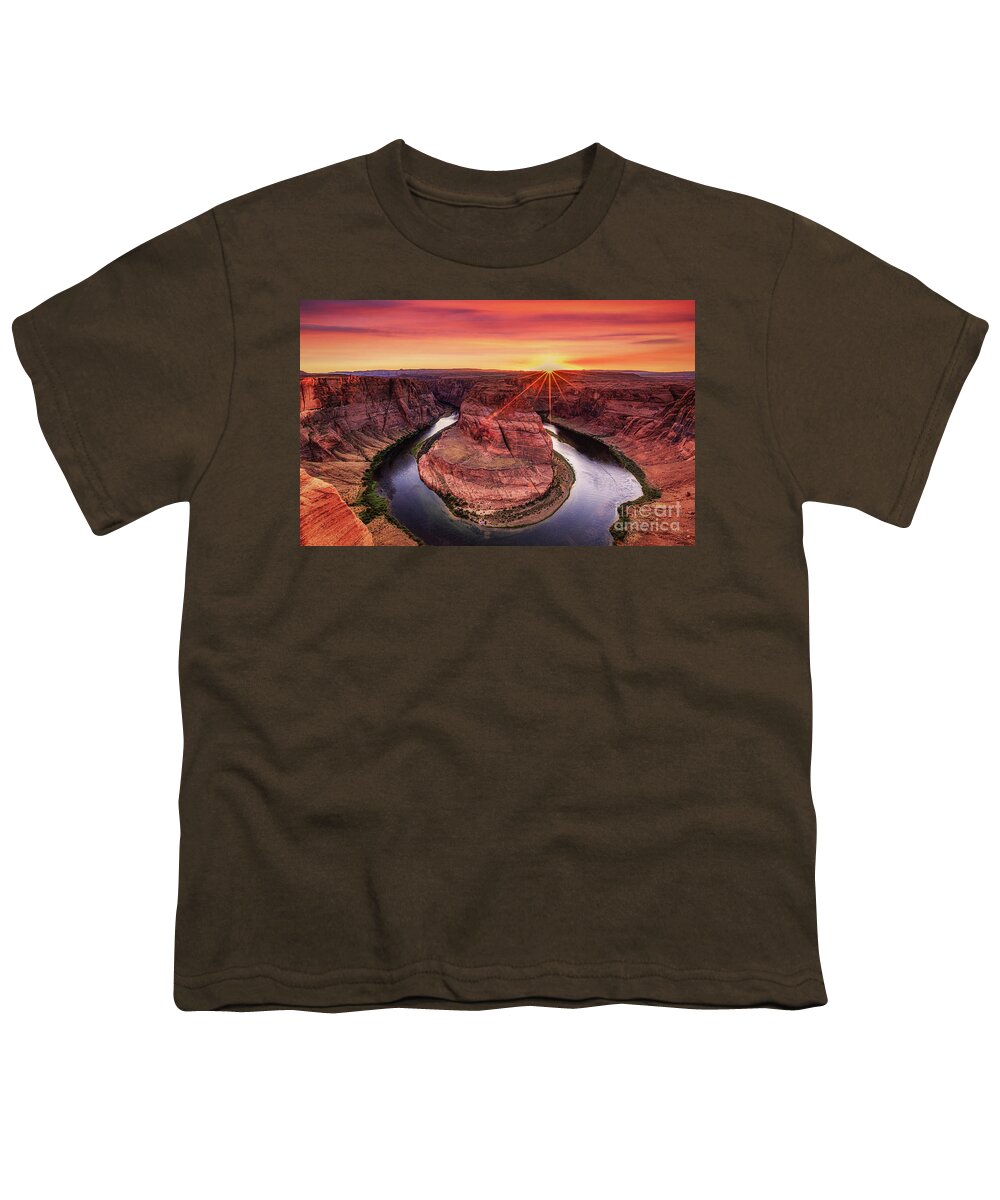 Arizona Youth T-Shirt featuring the photograph Sunset at HorseShoe Bend #1 by Lev Kaytsner