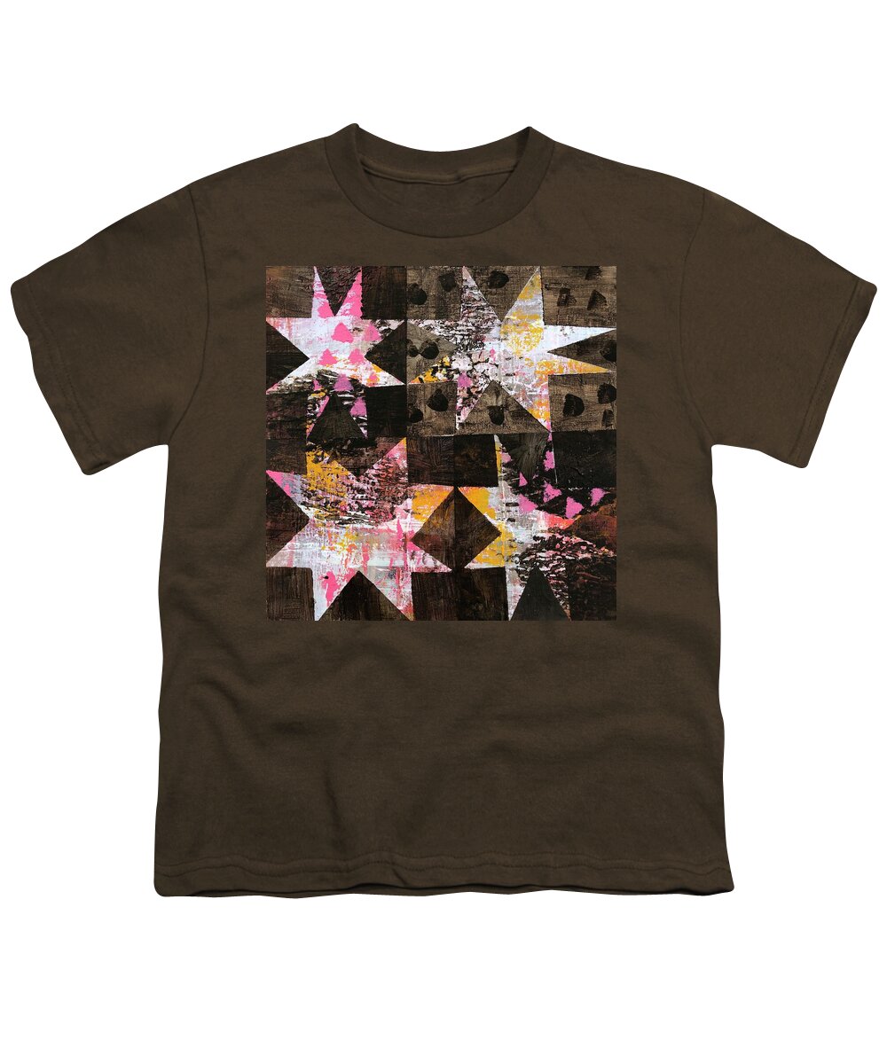 Stars Youth T-Shirt featuring the painting 4 Stars Against Brown by Cyndie Katz