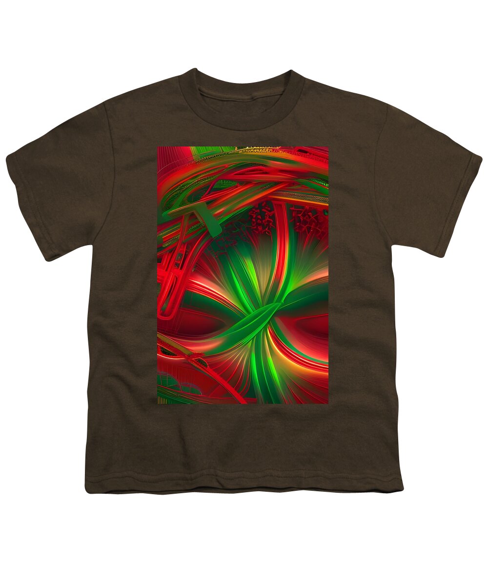 Digital Abstract Red Green Christmas Youth T-Shirt featuring the digital art Abstract Christmas Bow by Beverly Read