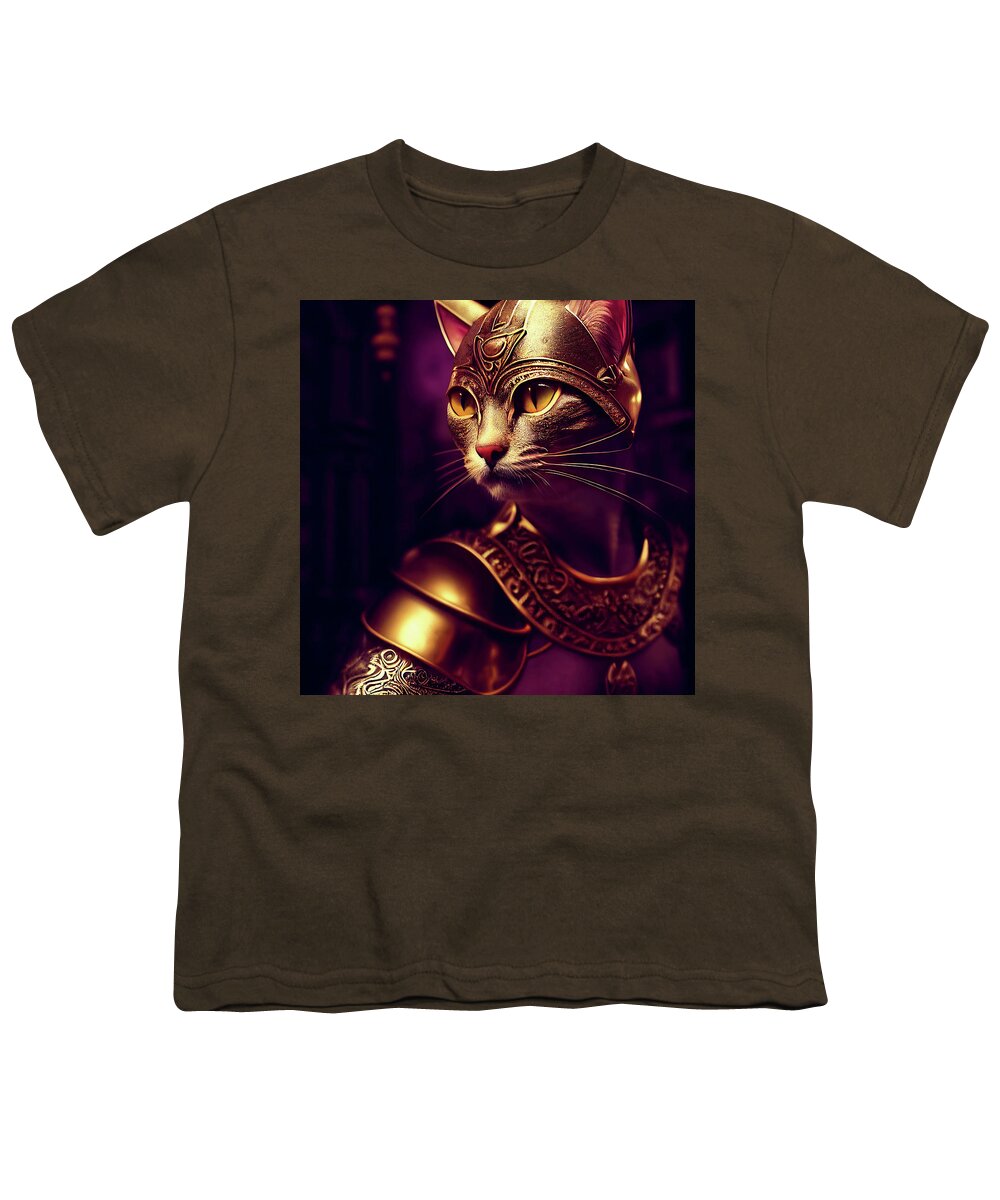Cat Warriors Youth T-Shirt featuring the digital art Adonna the Tabby Cat Warrior by Peggy Collins