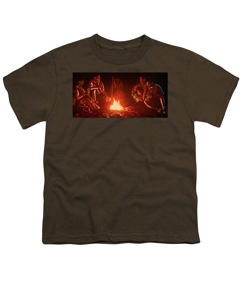 Fire Youth T-Shirt featuring the digital art Art - Around the Campfire by Matthias Zegveld