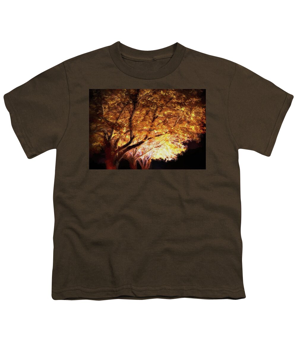 Autumn Youth T-Shirt featuring the painting Autumn Glow at Night by Dan Carmichael
