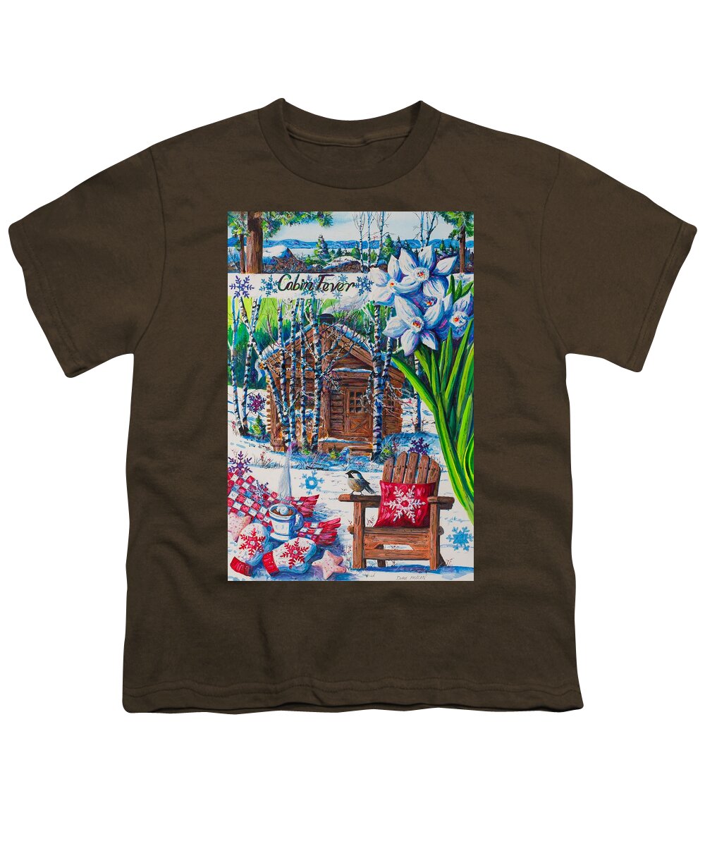Log Cabin Youth T-Shirt featuring the painting Cabin Fever by Diane Phalen