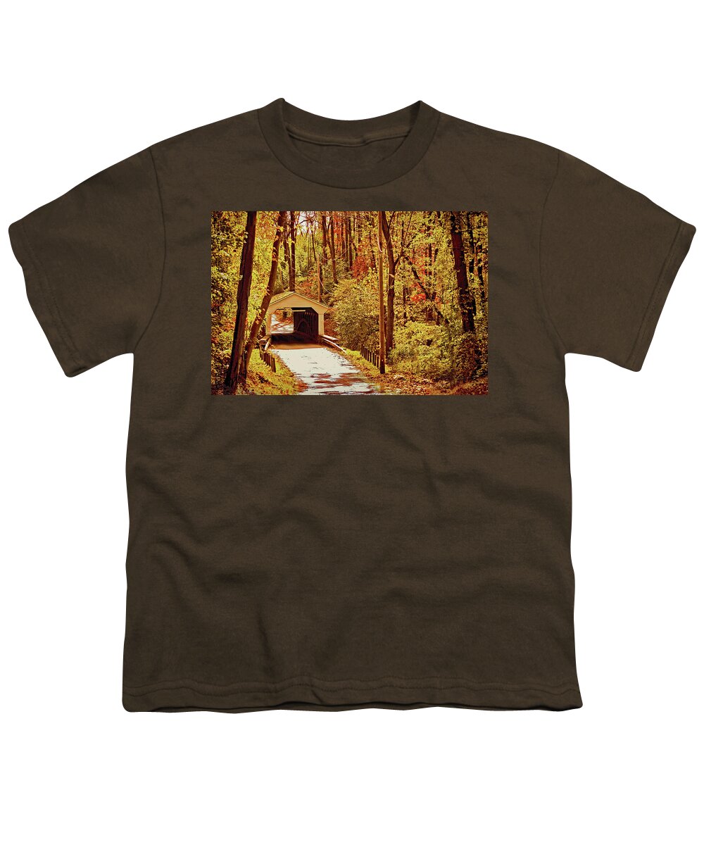 Chester County Covered Bridge Youth T-Shirt featuring the photograph Chester County Covered Bridge by Susan Maxwell Schmidt