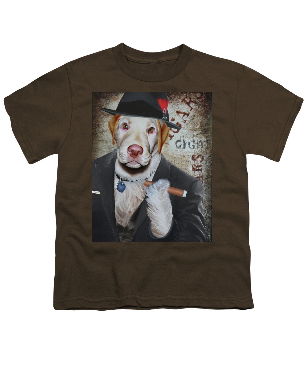 Cigar Dog Youth T-Shirt featuring the painting Cigar Dallas Dog by Vic Ritchey