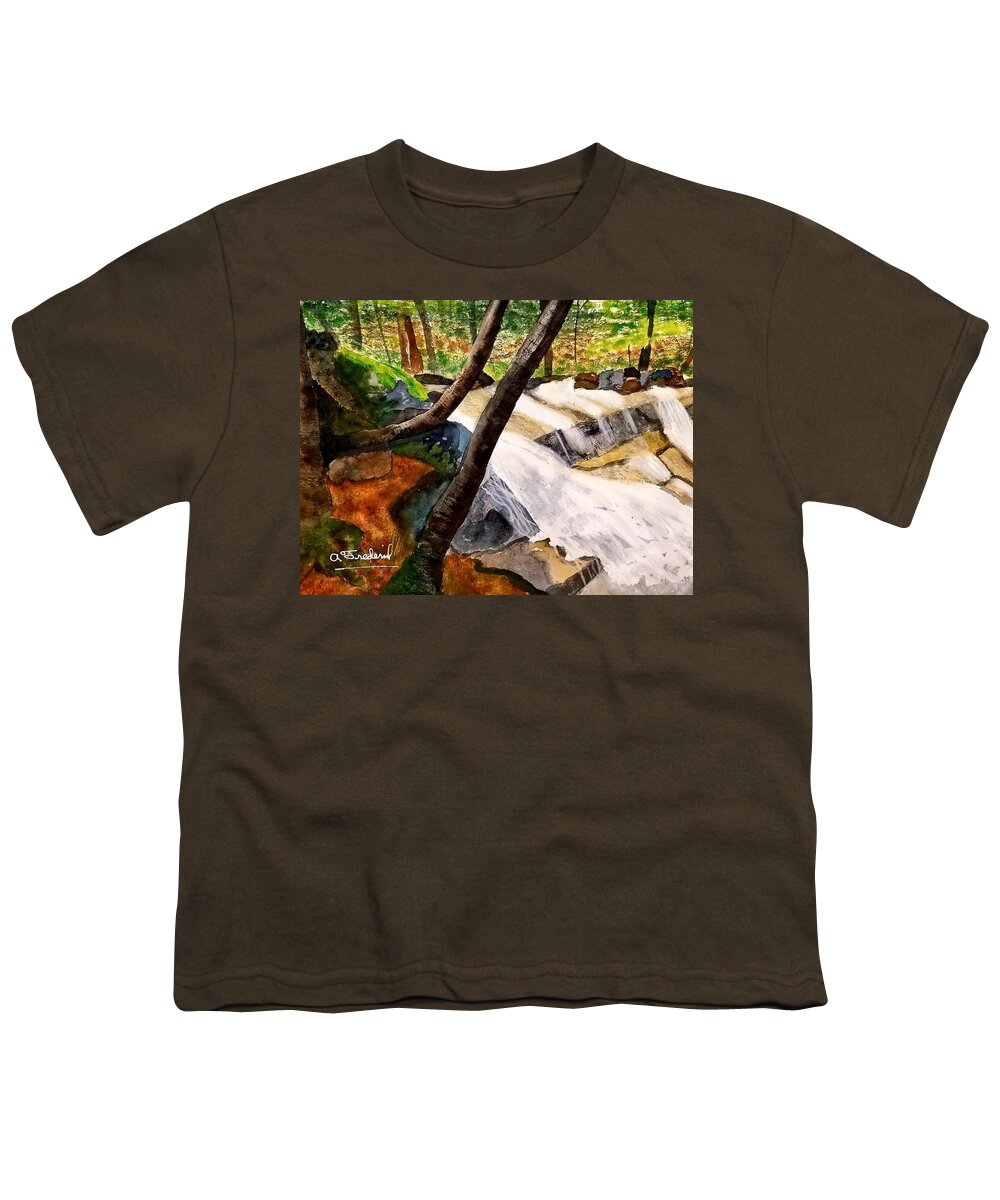Waterfall Youth T-Shirt featuring the painting Cindys' Waterfall by Ann Frederick
