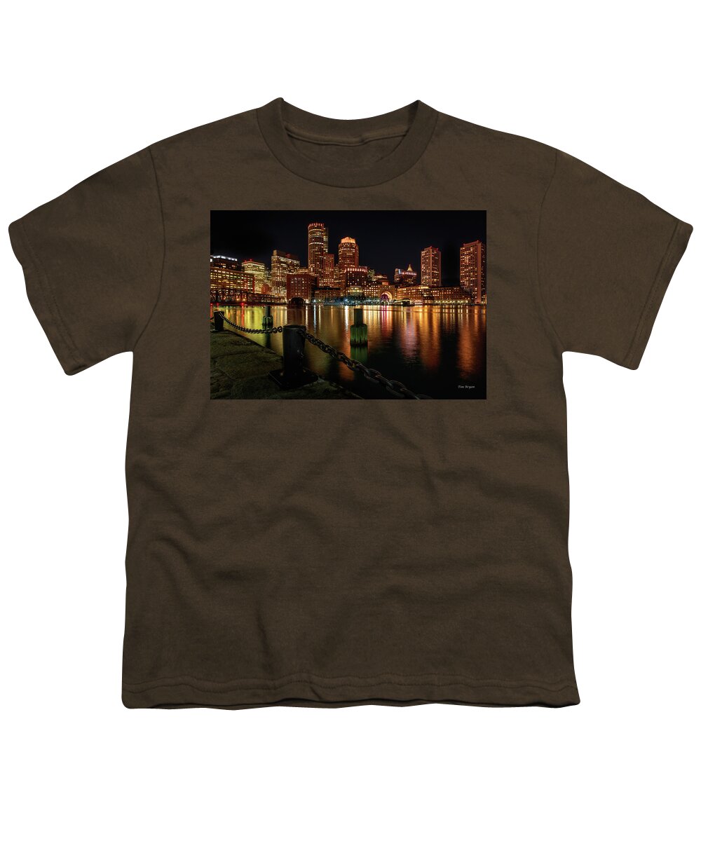 New England.night Youth T-Shirt featuring the photograph City with a Soul- Boston Harbor by Tim Bryan