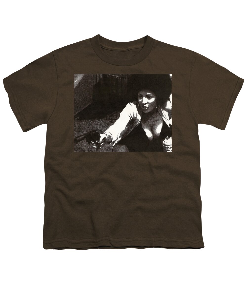 Pam Grier Youth T-Shirt featuring the drawing Coffy by Mark Baranowski