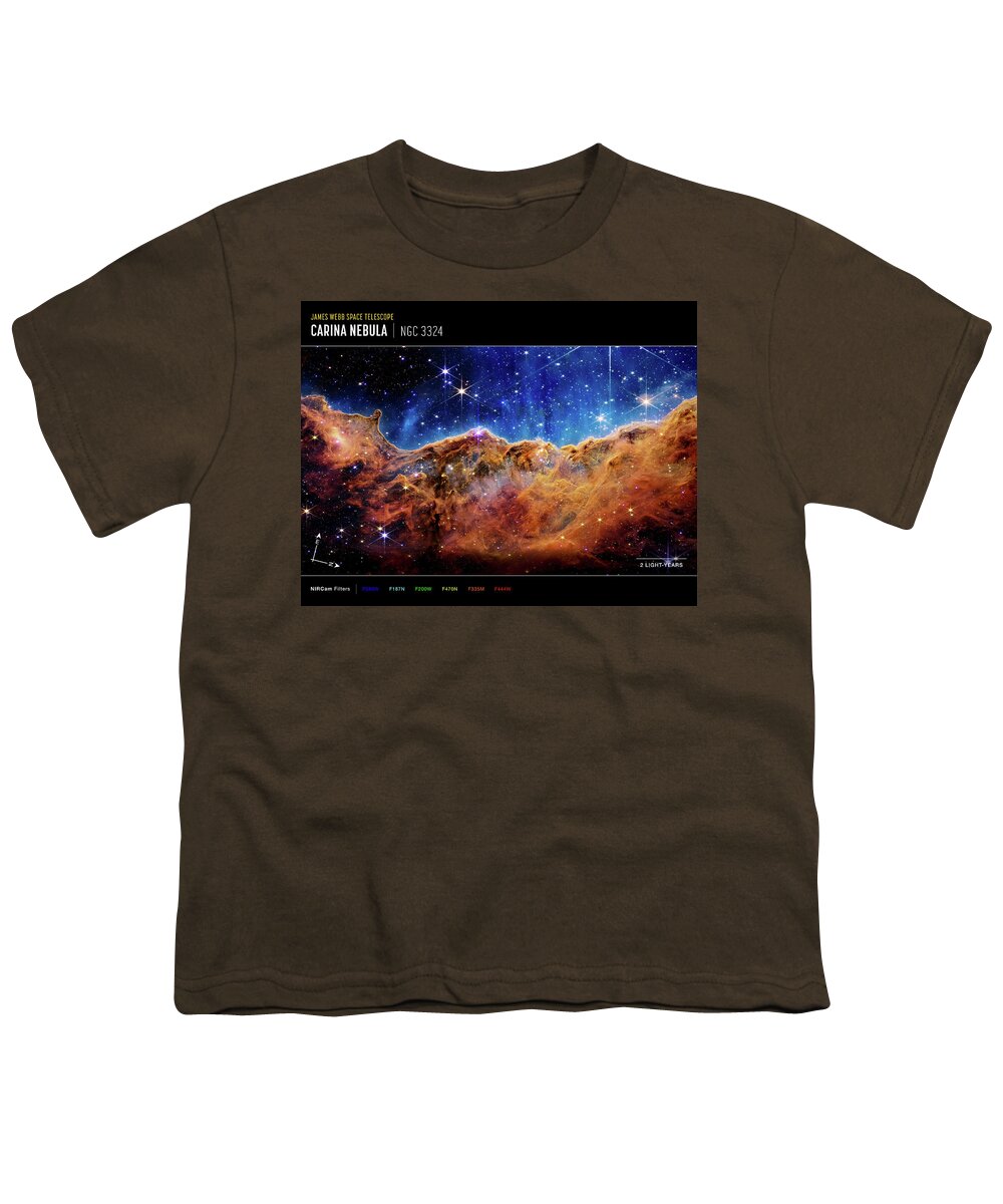 Carina Youth T-Shirt featuring the photograph Cosmic Cliffs in the Carina Nebula - NIRCam Compass Image by Eric Glaser