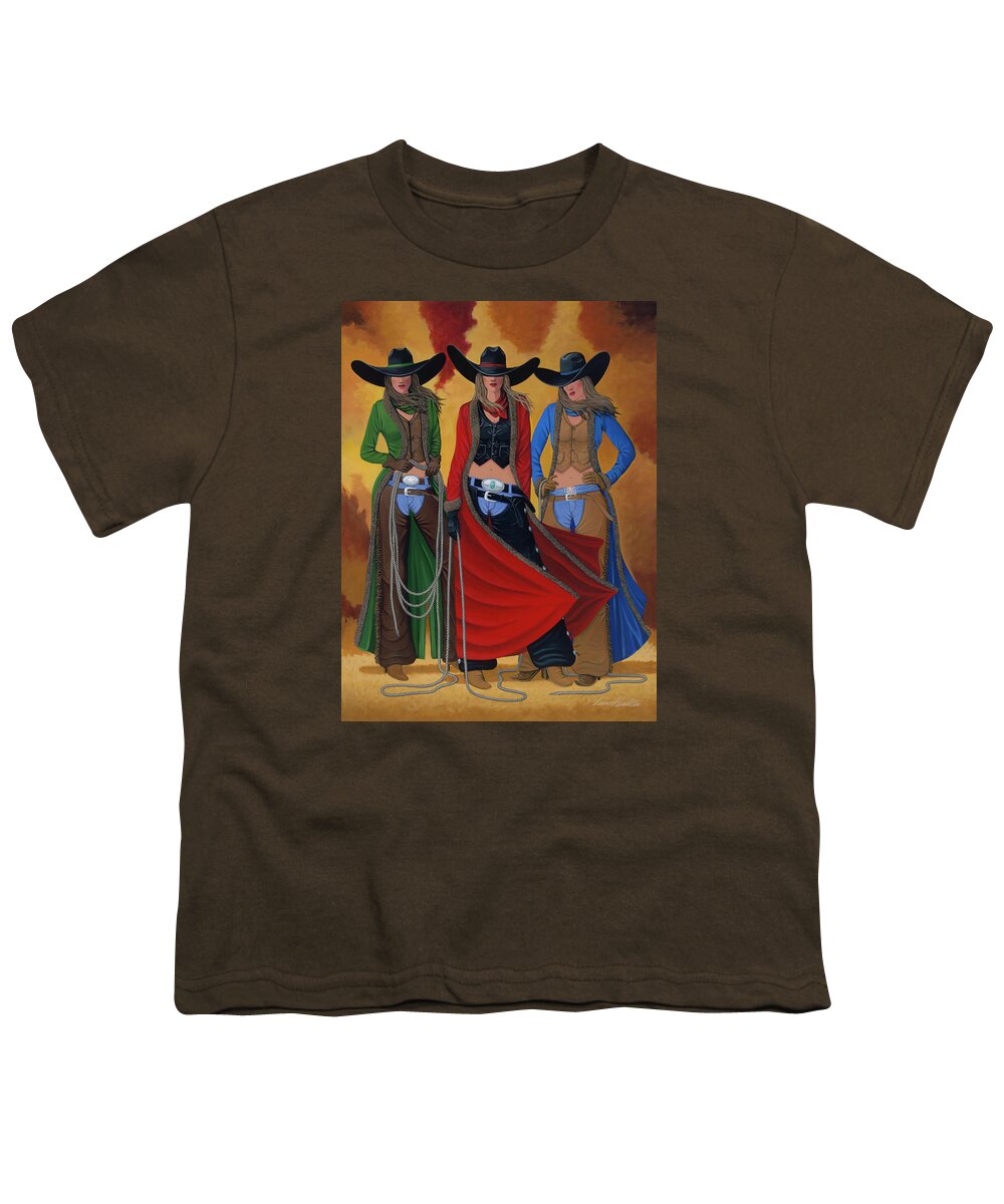 Cowgirl Youth T-Shirt featuring the painting Cowgirl Up by Lance Headlee