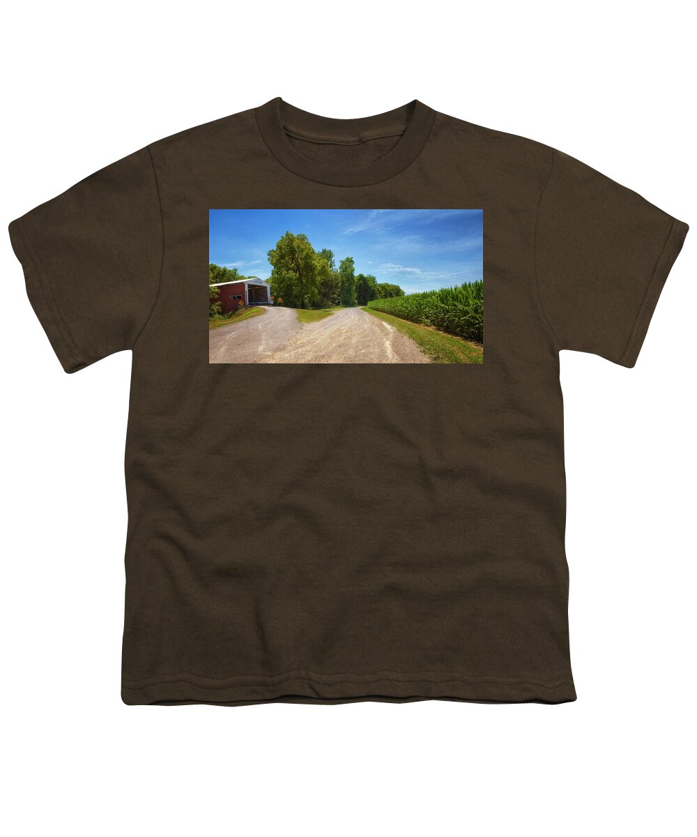 Parke County Youth T-Shirt featuring the photograph Crooks Covered Bridge - Parke County, Indiana by Susan Rissi Tregoning