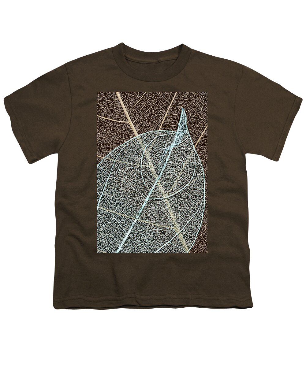 #leaf #skeleton #intersecting #layers #minimalist #art #simplicity #clean #contrasts #curiosity #office Art #isolation #neatness #patterns #photo #still Life #wall Art #solitary #two #double #combined #lines #repetition #modern Decor #shabby Chic Decor #traditional Decor Youth T-Shirt featuring the photograph Crossroads Of The Skeleton Leaves by Gary Slawsky