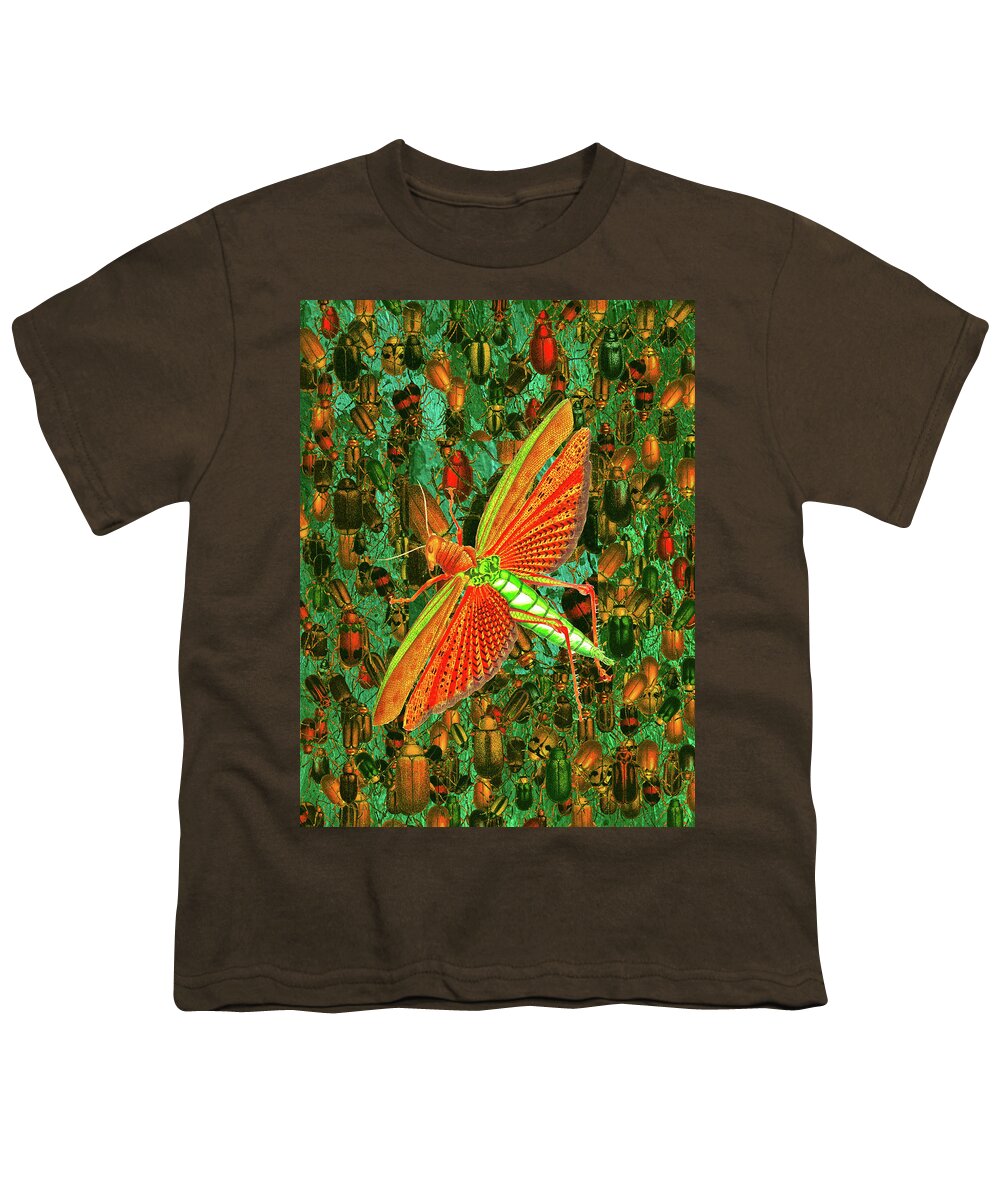 Dragonfly Youth T-Shirt featuring the mixed media Dragonfly on Beetles by Lorena Cassady