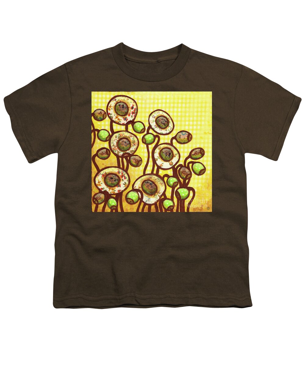 Abstract Youth T-Shirt featuring the painting Folk Art Garden Flowers 4 by Amy E Fraser